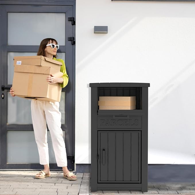 EasyUp Outdoor Package Delivery Box, 60 Gallon Package Box with Lockable Secure Storage, Anti-Theft, Waterproof, for Porch (Black)