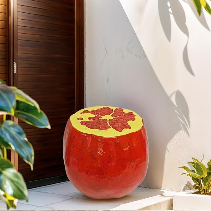 Pomegranate Fruit Stool Side Table Home Decor, Resin Patio Porch Stool Plant Stand for Indoor Outdoor Decorations, Multi-Purpose Fruit End Table Garden Furniture Housewarming Gift