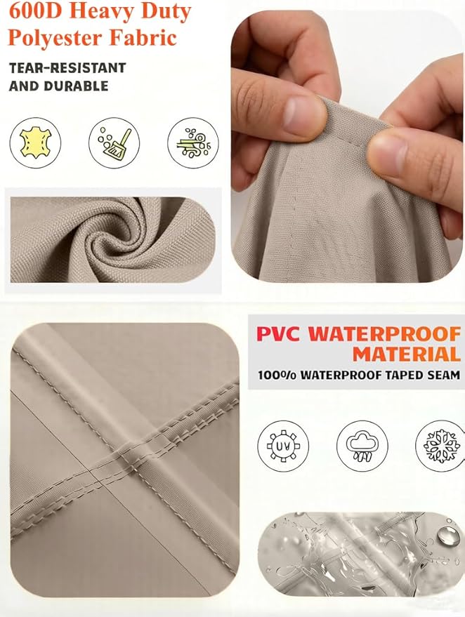 600D Heavy Duty Waterproof Patio Furniture Covers UV Resistant Rectangualr Outdoor Table and Chair Covers 111" Wx 74" D x 28" H Beige