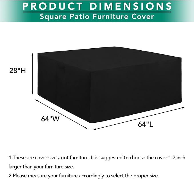 Easy-Going 600D Heavy Duty Patio Furniture Cover, Outdoor Square Table and Chair Set Cover, Waterproof Outdoor Sectional Set Cover (64"L x 64"W x 28"H, Black)