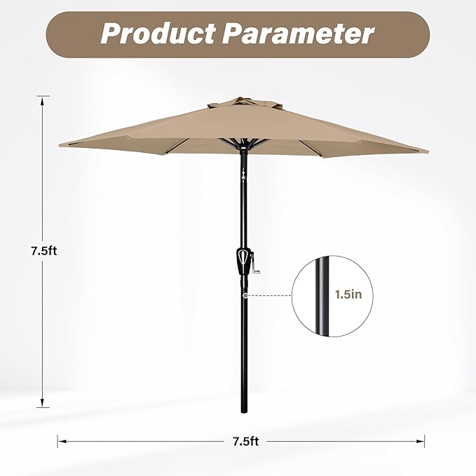 YSSOA 2 Pack 7.5' Patio Umbrella Outdoor Table Market Yard Umbrella with 6 Sturdy Ribs, Tan