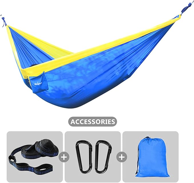 NOBRIM Camping Hammock Large Portable Hammock Accessories Swing with 2 Tree Strap 2-3 People Nylon Parachute Hammock for Outdoor Leisure