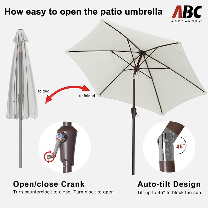 ABCCANOPY 7.5FT Outdoor Patio Umbrella, UV Protection Table Umbrella w/Crank for Easy Set Up, Suitable for Garden, Lawn, Deck & Backyard (Light Beige)
