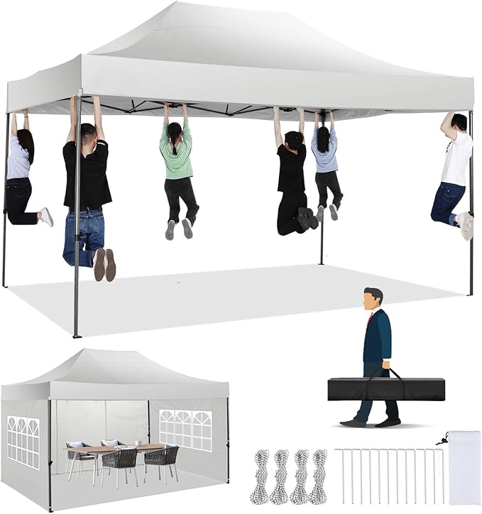 COBIZI 10x15 Pop up Canopy Tent Heavy Duty, Easy Set-up Commercial Outdoor Party Tent, 100% Waterproof Wedding Tents Gazebo, 3 Height Adjustable with Handbag, White