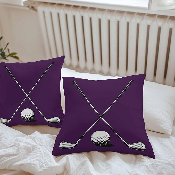 Vandarllin Outdoor Throw Pillows Covers 20x20 inch Set of 2 Waterproof Golf Ball Club Decorative Zippered Cushion Covers for Patio Furniture, Game Sports Purple Lumbar Pillowcases