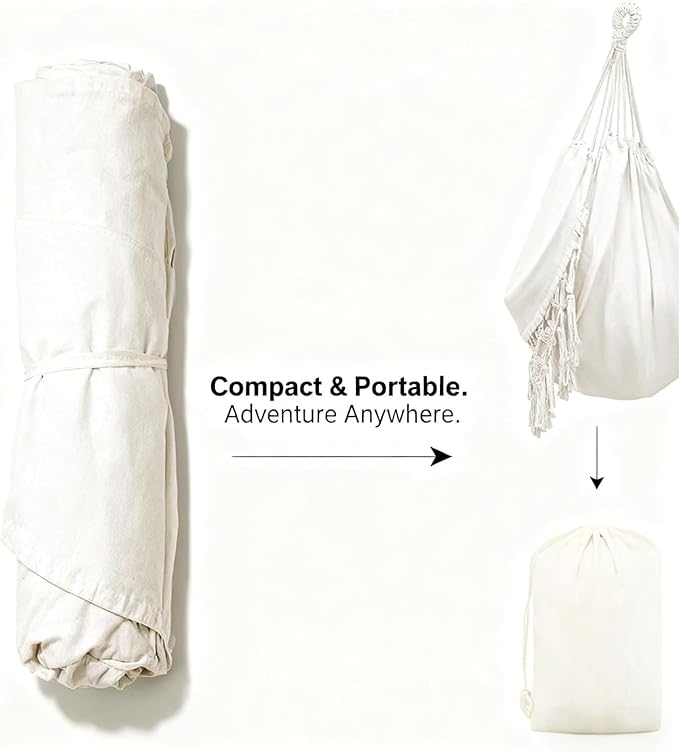 Goutime Double Hammock, Macrame Boho Cotton Hammock with Hanging Ropes, Portable for Camping Patio Backyard Indoor Outdoor,485LBS Capacity (Beige)