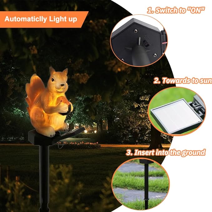 Squirrel Solar Garden Stake Light, Auto ON/Off Garden Squirrel Statues Decorative Light, Waterproof Outdoor Figurine Lights, Energy-Efficient Landscape Lighting for Lawn, Patio, Pathway(SIZE:16inch)