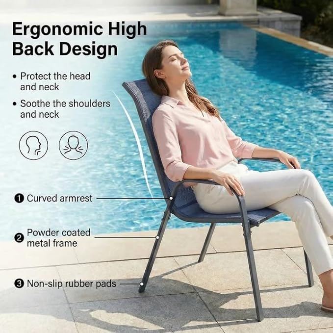 Arlopu 5 Piece Outdoor Patio Dining Set (Umbrella not Included), Porch Furniture with 4 Textline Chairs, 1 Square Glass Table for Garden, Backyard and Poolside, Lawn (Navy Blue)
