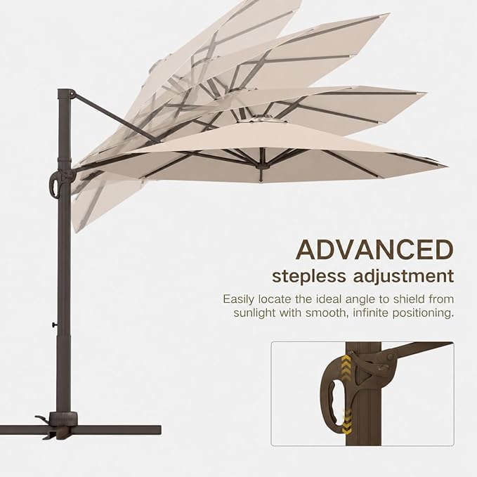 Kingdura 9ft Cantilever Patio Umbrella with Base Included, Large Round Metal Outdoor Offset Umbrella with 360-degree Rotation, 4 Position Tilt, UV Protection for Pool Deck Patio (Beige)