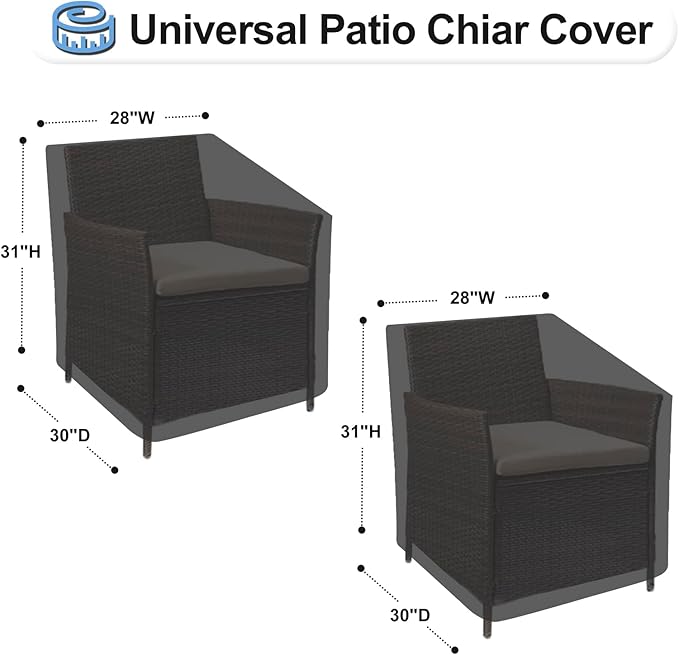 OutdoorLines Outdoor Waterproof Furniture Chair Cover - UV-Resistant Patio Lawn Chair Covers for Outdoor Furniture Windproof Heavy Duty Chair Covering, 2 Packs, 28Wx30Dx31H Inches, Black