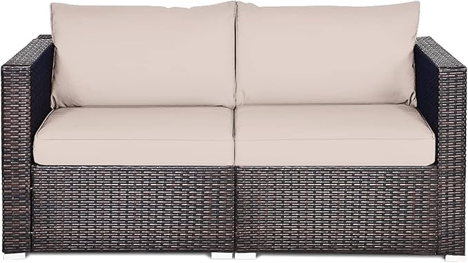COSTWAY 2PCS Patio Rattan Corner Sofa Sectional Furniture Conversation Set