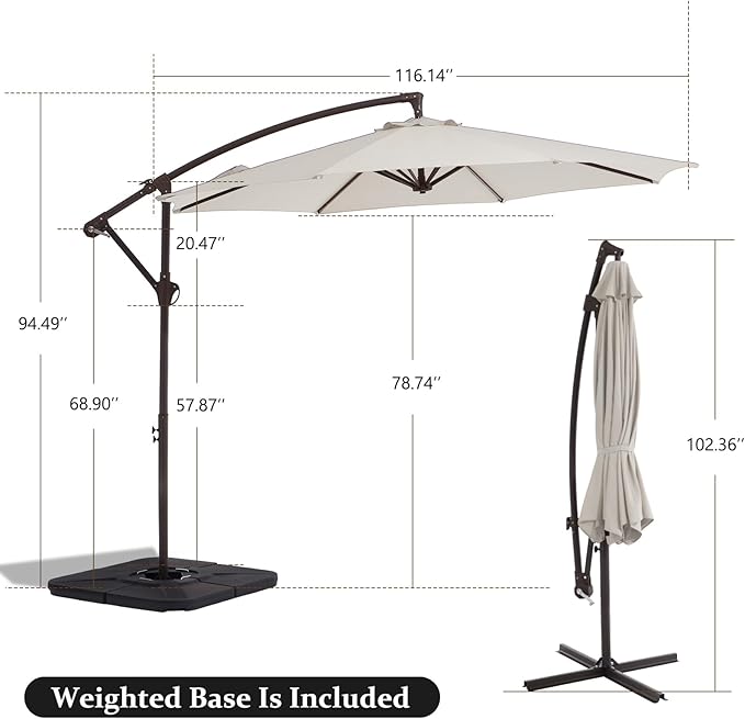 10FT Patio Umbrella, Outdoor Offset Cantilever Umbrella with Sturdy 8 Ribs and Reinforced Base, Easy Tilt Adjustment for Backyard Pool Garden,Off-White