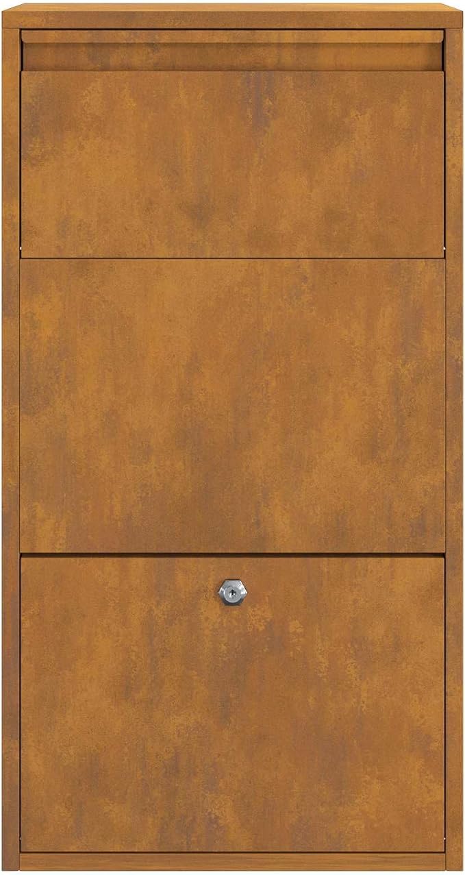 Weathering Steel Parcel Drop Box, Secure Large Capacity Package Delivery Locker with Lock for Porch Garden Outdoor Mail Receiving, 17.32 x 8.66 x 32.28 in