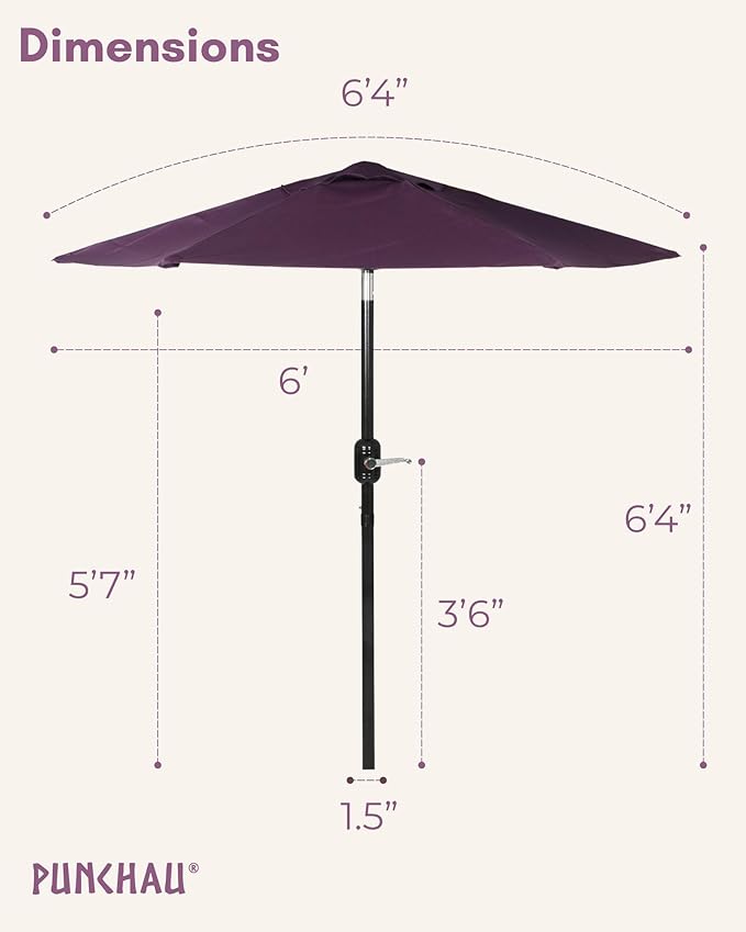 6 Ft Outdoor Patio Umbrella, Easy Open/Close Crank and Push Button Tilt Adjustment - Dark Purple Market Umbrellas