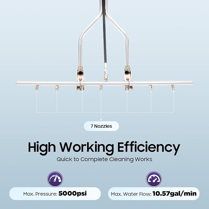 39” Professional Power Washer Broom Attachment, Stainless Steel Pressure Washer Water Broom with 7 Nozzles, 60°C/140°F Max Temperature Water Broom for Pressure Washer 5000 PSI