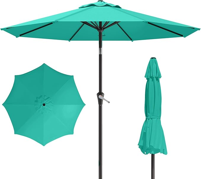 10FT Patio Umbrella, Outdoor Umbrella with Push Button Tilt and Crank, 8 Sturdy Ribs, UV Protection & Waterproof Market Umbrella for Pool, Backyard, Beach,Deck (Cerulean)