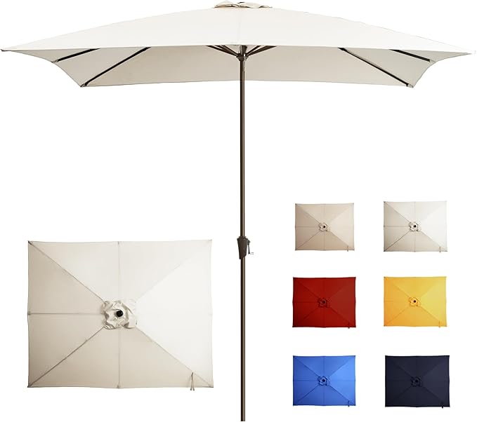 8x10FT Rectangular Patio Umbrella with Crank Lift for Garden,UV Protection Outdoor Umbrella for Deck,Pool and Yard,White