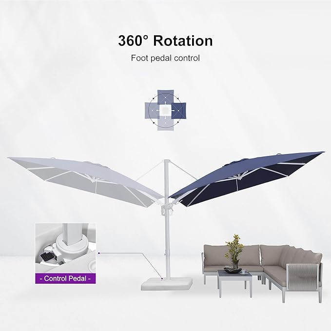 PURPLE LEAF 9' X 12' Right-left Tilt Patio Umbrella Swivel White Cantilever Umbrella with Tilt Aluminum Outdoor Umbrella with 360° Rotation for Deck Pool Garden, Navy Blue