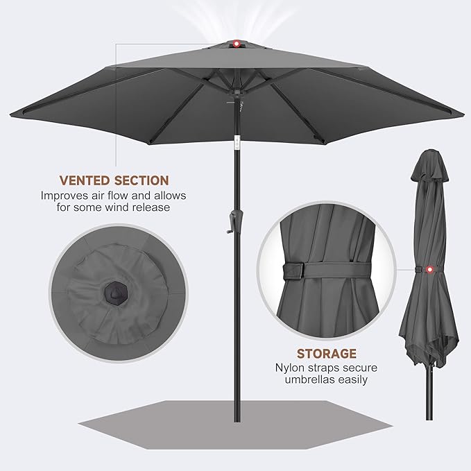 10ft Patio Umbrella Outdoor - Table Umbrella with 6 Sturdy Ribs, Market Umbrella with Push Button Tilt, UV Protection for Pool, Porch, Garden, Deck, Backyard (Anthracite)