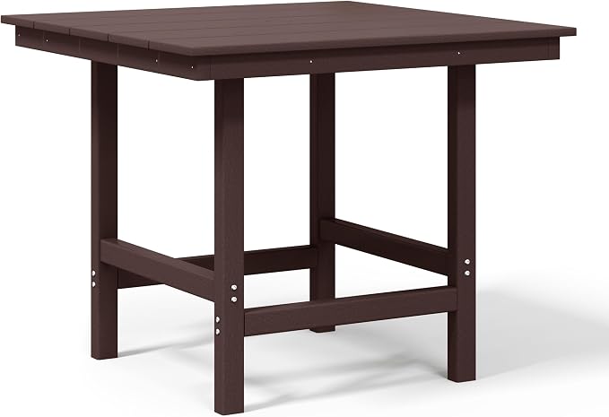 WestinTrends Ashore Outdoor HDPE 36" Square Patio Dining Table with Umbrella Hole, Dark Brown