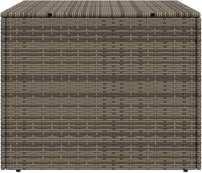 Gray Poly Rattan Garden Storage Box 76.9 Gal with Waterproof Bag and Steel Frame for Cushions Pillows Blankets