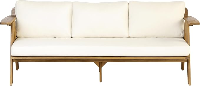 Christopher Knight Home Dina 5-Piece Patio Furniture Set For 8, Acacia Wood Outdoor Conversation Set with Coffee Table, Outdoor 3-Seater Sofas And Club Chairs Set With Cushions for Backyard,Teak+Beige