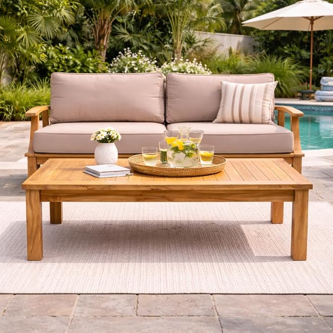 Hives & Honey Pavilion Outdoor Teak Coffee Table, Solid Grade-A Teak Wood, Weather-Resistant Patio Table for Deck, Garden, Poolside