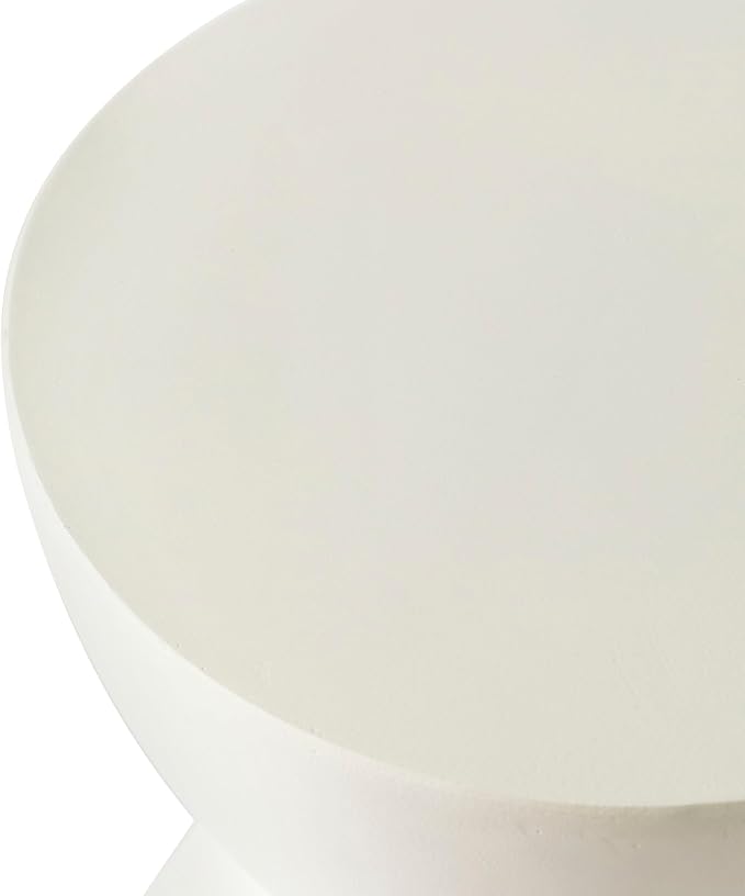 LeisureMod Loft Series White Fiberstone Side Table - Modern Hourglass Round Pedestal - 18-inch Weather-Resistant Accent for Outdoor Patio and Indoor Living Room Decor