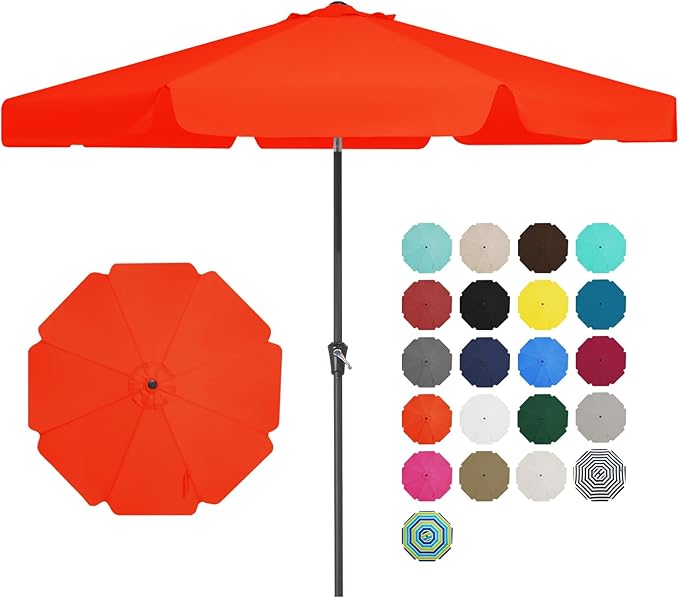 JEAREY 9 FT Patio Umbrella Outdoor, Table Umbrellas Market Umbrella w/Push Button Tilt/Crank, 8 Sturdy Ribs(Orange)