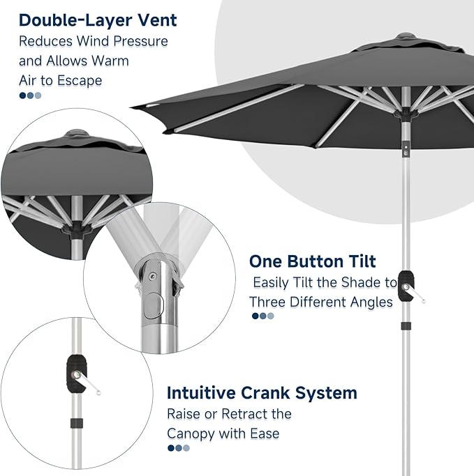 10FT Aluminum Outdoor Patio Umbrella, Fade-Resistant Market Umbrella with Push Button Tilt Function, 8 Sturdy All-Aluminum Ribs for Gardens, Patios, Backyards & Pools