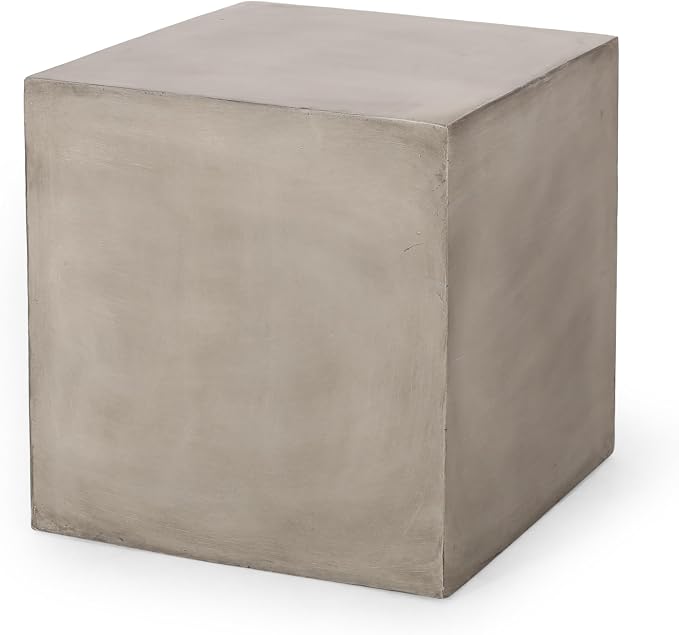 Outdoor Side Table 22" Square Shape Lightweight Concrete-Look Outdoor Indoor Accent Table Decorative Garden Stools, for Patio Porch Living Room, Grey