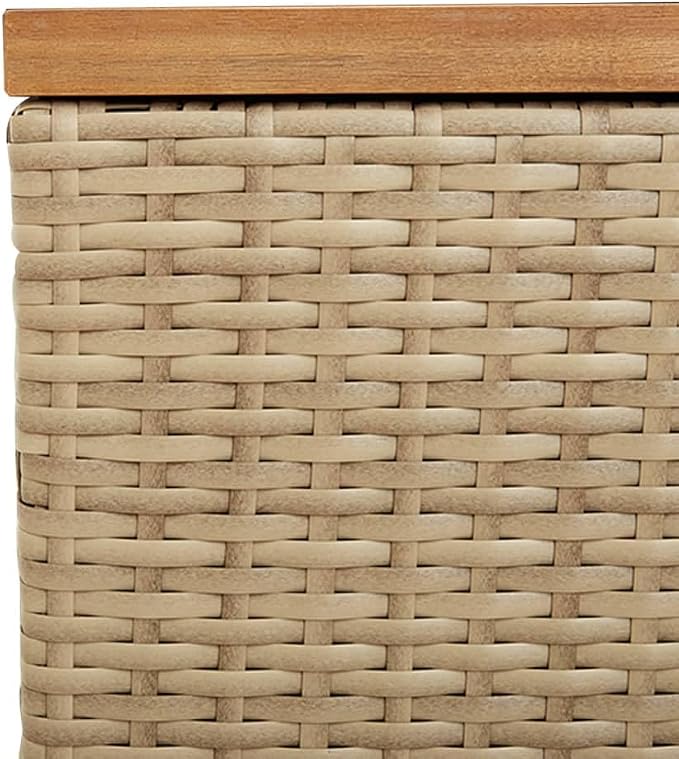 Patio Storage Container for Backyard, Porch, Garden, Patio Storage Box, Outside Deck Box, Garden Storage Box, Beige 43.3"x19.7"x21.3" Poly Rattan Acacia Wood,-743