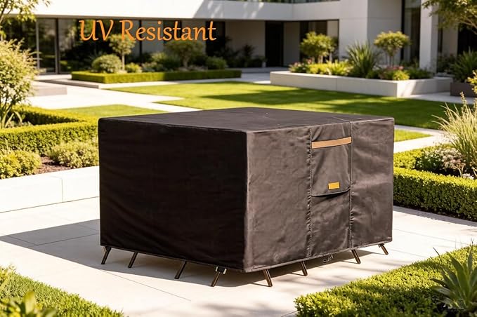 Heavy Duty Waterproof Patio Furniture Covers UV Resistant Rectangular Outdoor Table and Chair Covers 111"Wx 74"D x 28"H Dark Grey