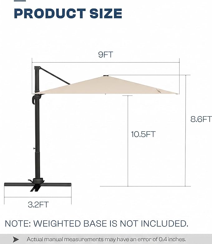 9x9 FT Square Cantilever Umbrella,Easy Tilt, Fade Resistant & 360° Rotation, Offset for Pool Deck Backyard Patiobeige (Base not Included)