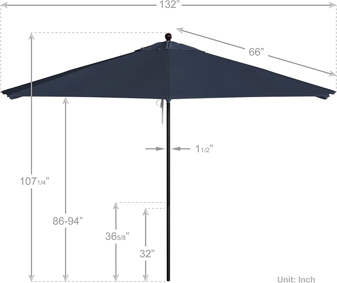 California Umbrella 11Ft Commercial Grade Sunbrella Fabric Market Umbrella, Pulley Lift, Aluminum/Fiberglass, 2mm pole wall, Bronze Frame, Regatta Fabric