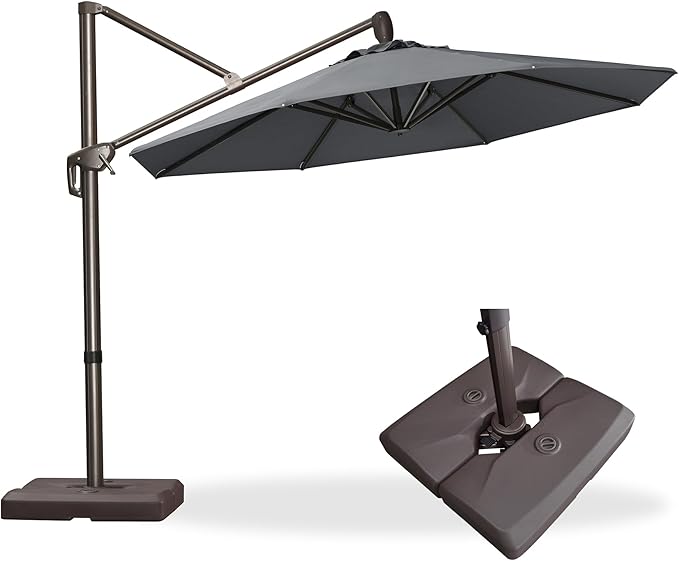 PURPLE LEAF 10' X 10' Cantilever Patio Umbrella with Base Included Round Umbrella with 360° Rotation Aluminum Outdoor Offset Hanging Umbrella for Patio Pool, Deep Grey