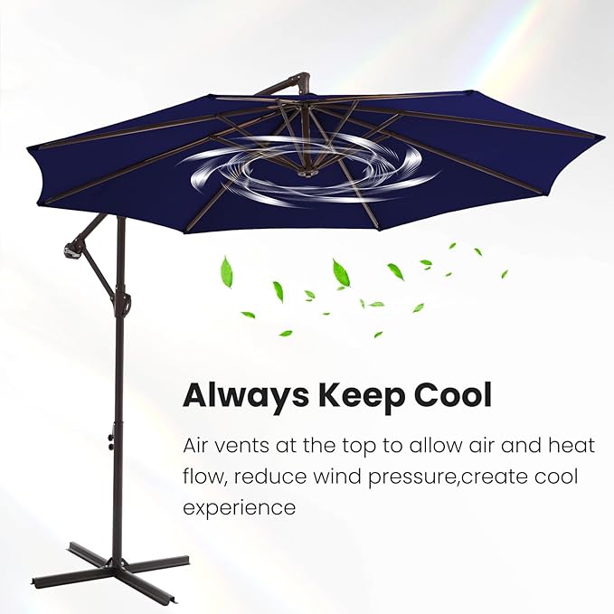 10FT Patio Umbrella, Outdoor Offset Cantilever Umbrella with Sturdy 8 Ribs, Easy Tilt Adjustment for Backyard Pool Garden,Navy Blue