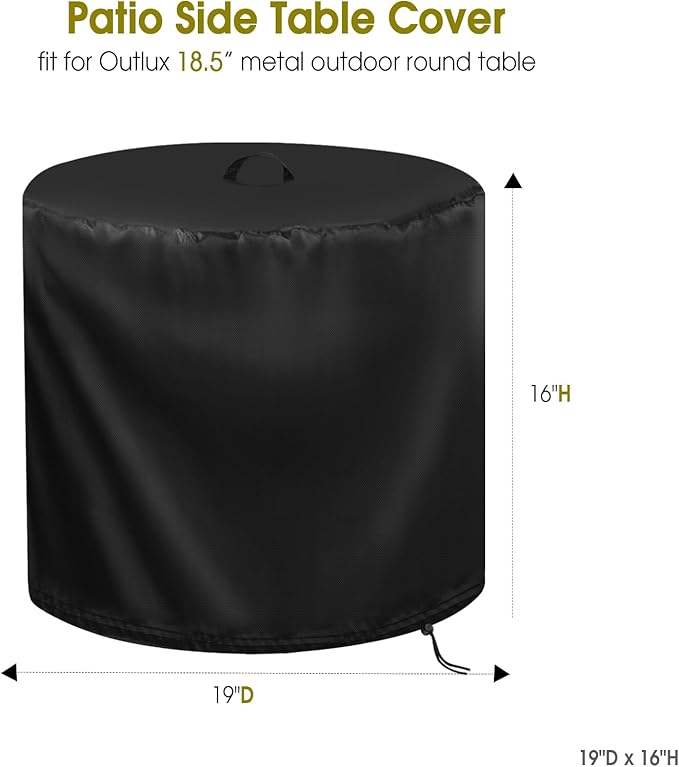 Outdoor Side Tables Cover for Outlux 18.5” Metal Outdoor Round Table, Waterproof Cover for Small End Table - 19"D x 16"H, Black