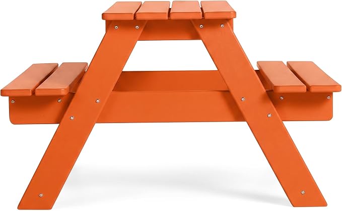 WestinTrends Malibu Outdoor Patio and Indoor Kids HDPE Plastic Picnic Bench Table, Orange