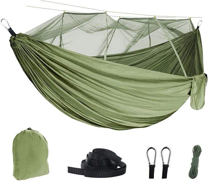 Hammocks for Camping with Cover, Portable Hammock for Trees, Double Hammock with Mosquito Net Double, Hammocks for Outside 2 Person, for Beach, Backyard, Patio