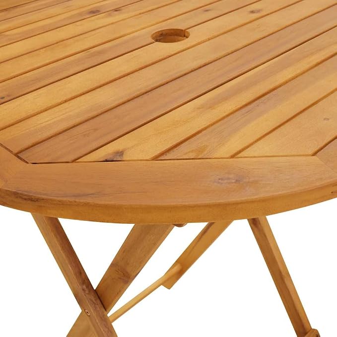 Solid Acacia Wood Folding Patio Table 27.6 Inch Outdoor Dining Table with Natural Oil Finish, Farmhouse Style Space-Saving Wooden Garden for Coffee, Snacks, Drinks