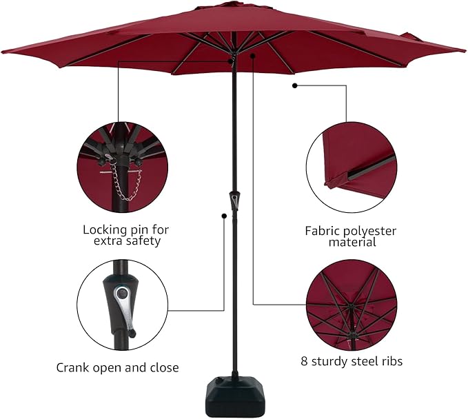 COBANA Patio Umbrella with Base Included, Outdoor Market Table Umbrella with Umbrella Stand Weights