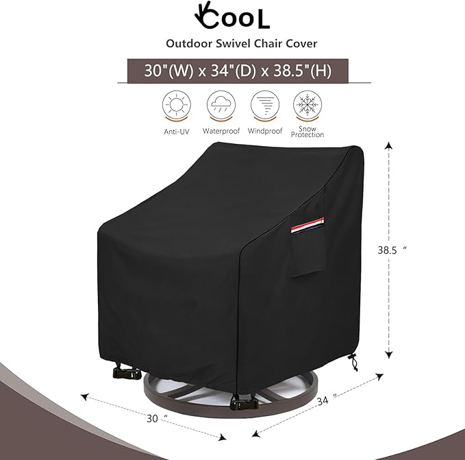 Patio Swivel Chair Cover 4 Pack,Waterproof Heavy Duty Outdoor Chair Covers,Outdoor Swivel Chair Cover for Patio Furniture Covers(30 W x 34 D x 38.5 H inches),Black