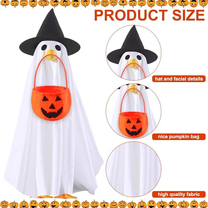 DIYDEC Halloween Goose Outfit Ghost Lawn Porch Goose Clothes Fall Halloween Goose Costume for 23" Geese Outdoor Patio Yard Lawn Decoration