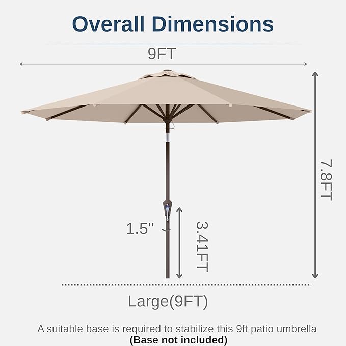 9ft Patio Umbrella with Push Button Tilt and Crank,Outdoor Market Table Umbrella UV Protection 8 Sturdy Ribs for Backyard,Garden,Pool,Deck(Beige)