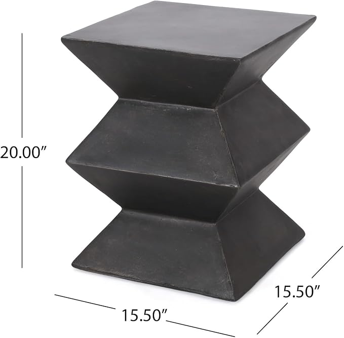 Outdoor Lightweight Concrete Side Table, MGO End Table with Geometric Pedestal Design, 15.5"x15.5"x20" Modern Patio Accent Table for Garden, Balcony, Living Room, Copper