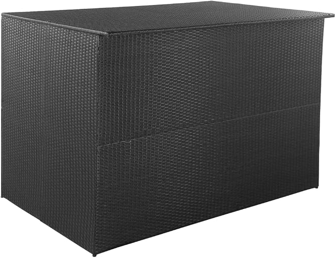 Modern Outdoor Storage Box 57.5x35.4x37.8 in Black PE Rattan with Powder-Coated Steel for Garden Balcony and Patio