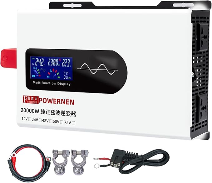 Power Inverter Pure Sine Wave 7000W/8000W/9000W/10000W/12000W/15000W/20000W Peak DC12V/24V/48V/60V/72V to AC 110V/230V 240V Car Converter with Voltage Display & AC outlets(20000W,60Vto220V)