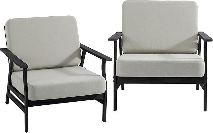 Dark Wood Patio Chair Outdoor Bistro Set, 2 Piece Outdoor Armrest Chair All Weather Patio Sofa Furniture Backyard Conversation Sets with Cushions - Light Camel