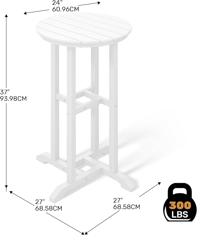 Costaelm Outdoor Bar Table, 37" Counter Height Round Patio Cocktail Bar Table, Patio Bar Table Bistro Dining Table Pub Table for Front Porch Deck, Backyard, Garden, White